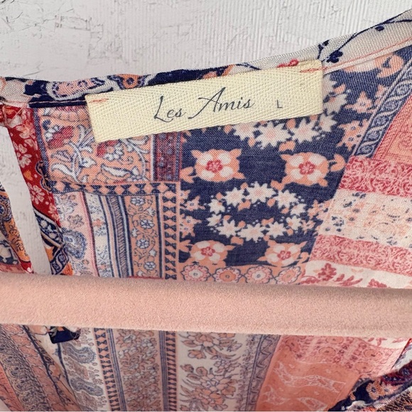 Les Amis Colorful Patchwork Bohemian Sleeveless Romper Large USA Made Lace Hem - Picture 4 of 8